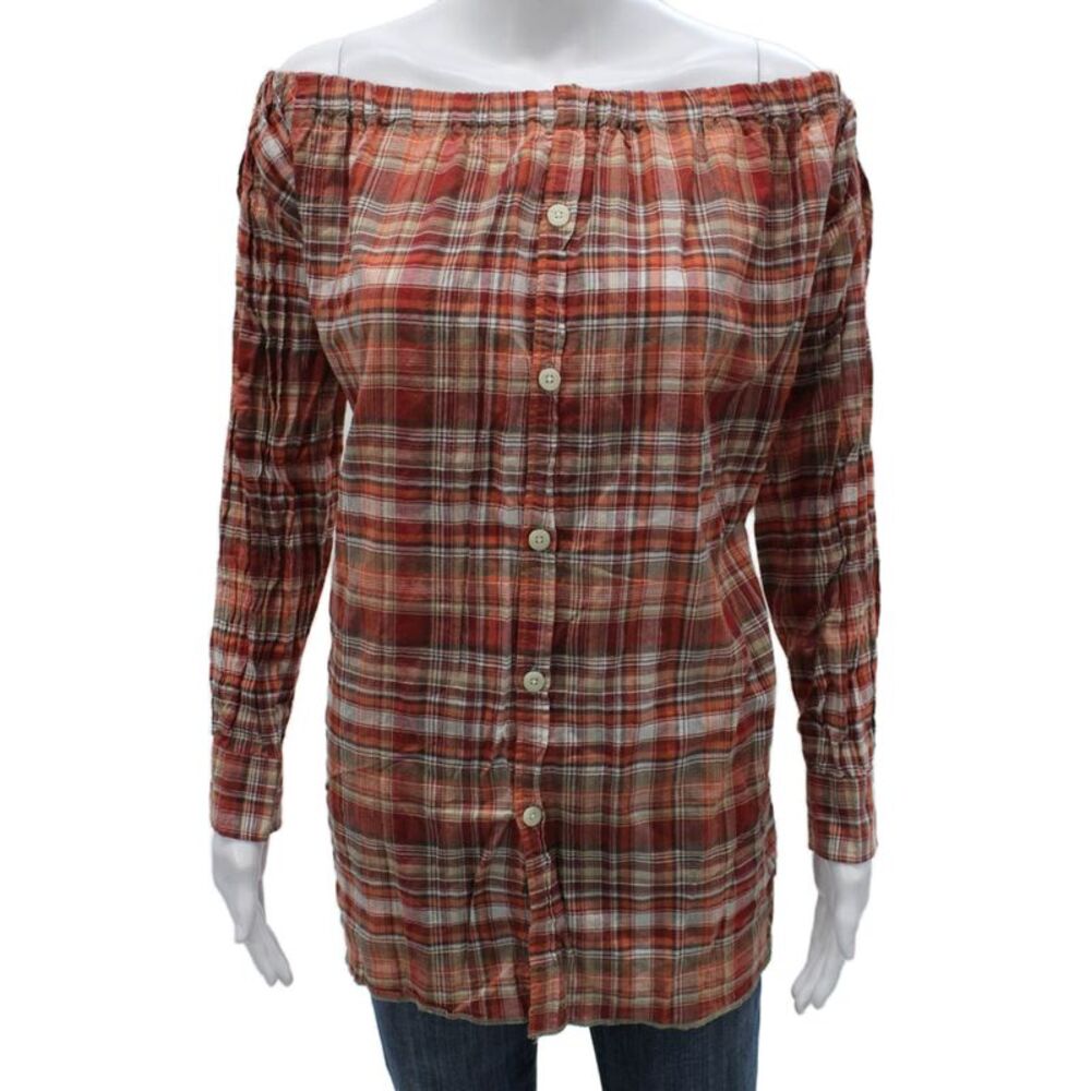 Kate McHale Jensen Women Tunic Off Shoulder Plaid Longsleeve Multi Size L